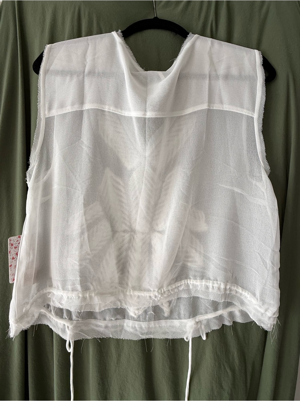 Free People White Embroidered Drawcord Sleeveless V-Neck Top - Picture 3 of 6